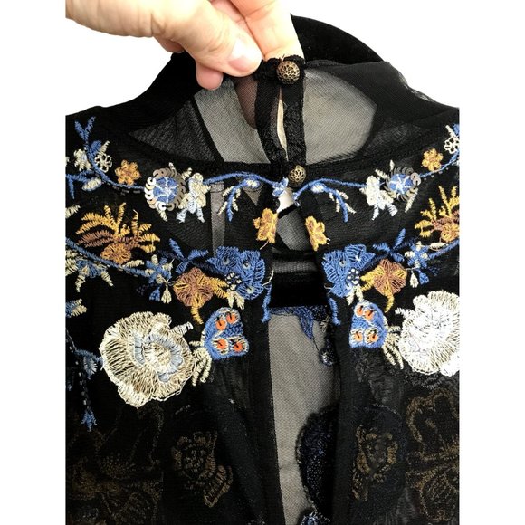 NEW Free People Sheer Delight Embroidered Black Maxi Top Size Medium - Picture 10 of 13
